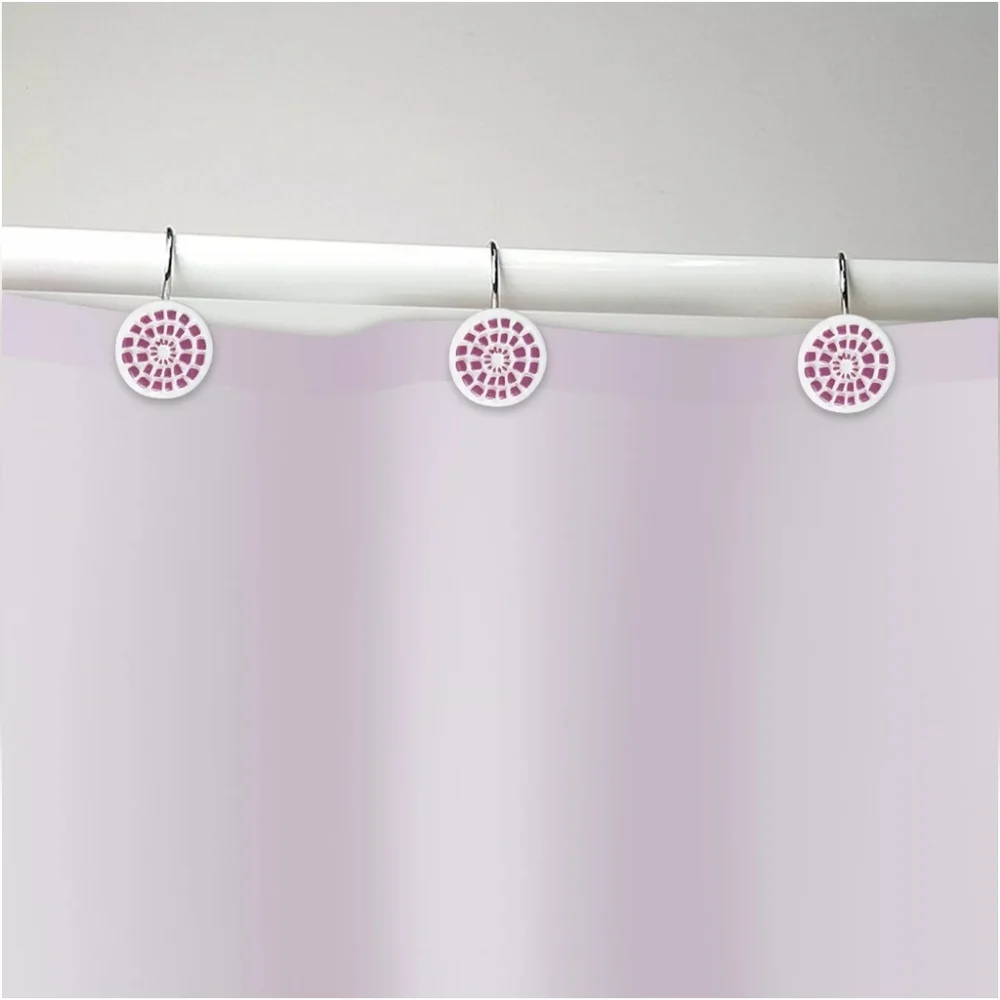 New Medallion White & Purple Ceramic Mosaic Shower Curtain Hook Set Of 12